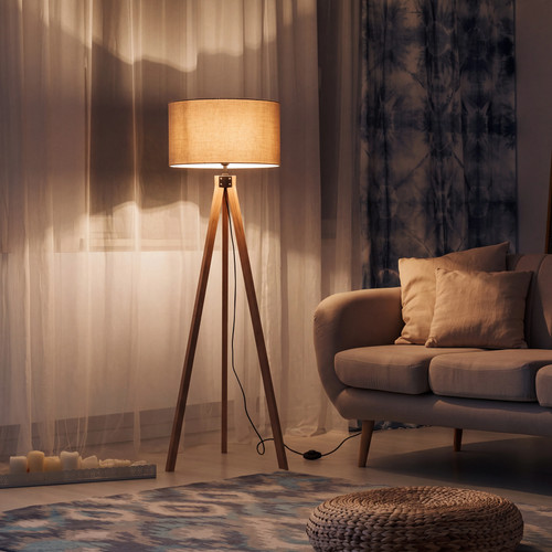 Wooden tripod floor - wooden, lamp