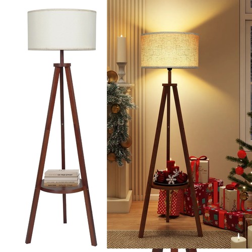 Tripod floor lamp linen shade - floor,