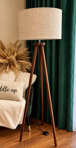 Wooden tripod floor lamp - wooden, &
