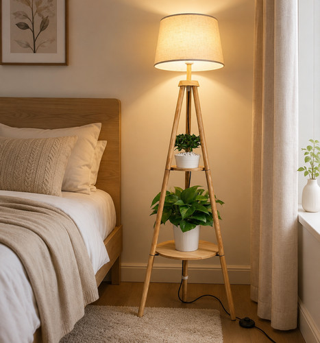 Wood tripod floor - floor, lamp